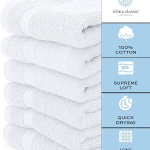 White Classic Bath Mat, Bathroom Floor Towels 6 Pack, 22x34 Inch, Soft Absorbent Non Slip Cotton Linen Rug Set, Ideal for Bathroom, Shower, Bedroom, Kitchen, Hotel, Spa