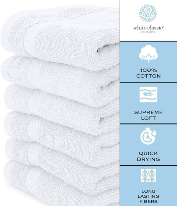 White Classic Bath Mat, Bathroom Floor Towels 6 Pack, 22x34 Inch, Soft Absorbent Non Slip Cotton Linen Rug Set, Ideal for Bathroom, Shower, Bedroom, Kitchen, Hotel, Spa