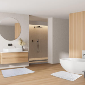 Tranqun 6 Pcs Bath Mat Towel Sets 31.5 x 19.7 Inches Absorbent Cotton Bath Mats for Bathroom Bathmats Washable Soft Fade Resistant Cotton Bath Rug for Shower Bathroom Floor Hotel Spa Bathtub White