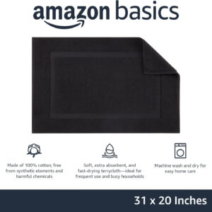 Amazon Basics Banded Bathroom Bath Rug Mat, 31 inches L x 20 inches W, Black