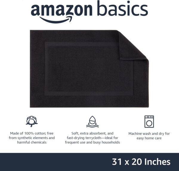 Amazon Basics Banded Bathroom Bath Rug Mat, 31 inches L x 20 inches W, Black