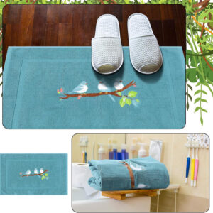 Bird Design Bath Mat Cotton Floor Towel Absorbent Bath Mat 31. 5" x19. 69" Decorative Bird Embroidered Towels Machine Washable Soft for Bathroom, Bathtub, Non-Slip [not a Bathroom Rug]