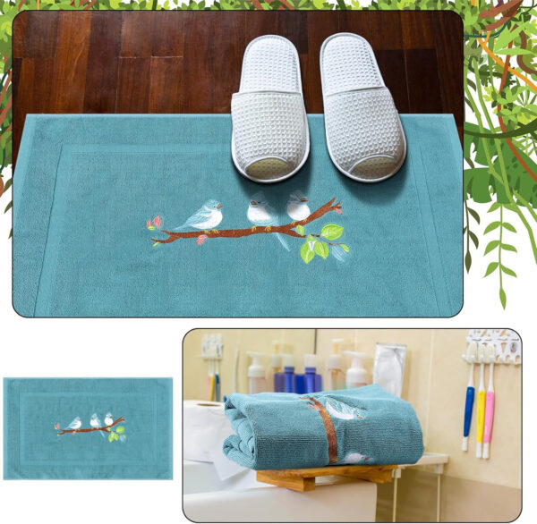 Bird Design Bath Mat Cotton Floor Towel Absorbent Bath Mat 31. 5" x19. 69" Decorative Bird Embroidered Towels Machine Washable Soft for Bathroom, Bathtub, Non-Slip [not a Bathroom Rug]