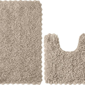 THE BEER VALLEY Bathroom Rugs Set 2 Piece Sand Non-Slip Cotton Tufted Bath Mats for Bathroom Floor |Quick Dry Bathroom Mat for Tub Spa Shower|Living Room Entry Way Door Mats |20x20 & 20x32 Inches