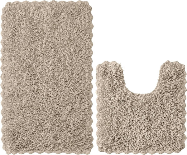 THE BEER VALLEY Bathroom Rugs Set 2 Piece Sand Non-Slip Cotton Tufted Bath Mats for Bathroom Floor |Quick Dry Bathroom Mat for Tub Spa Shower|Living Room Entry Way Door Mats |20x20 & 20x32 Inches