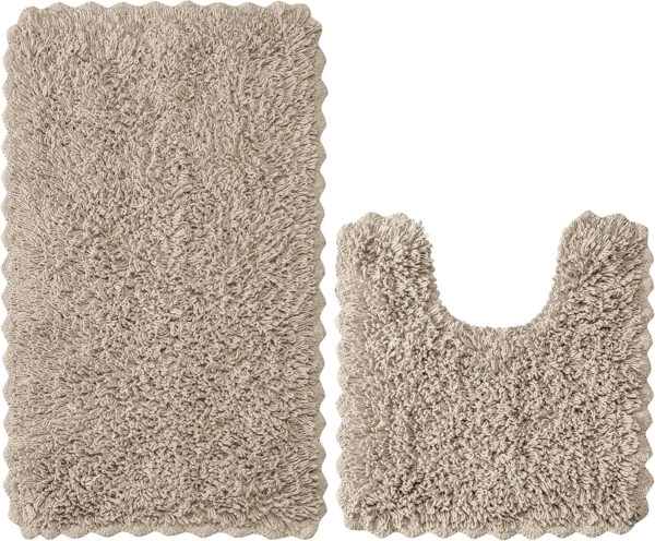 THE BEER VALLEY Bathroom Rugs Set 2 Piece Sand Non-Slip Cotton Tufted Bath Mats for Bathroom Floor |Quick Dry Bathroom Mat for Tub Spa Shower|Living Room Entry Way Door Mats |20x20 & 20x32 Inches