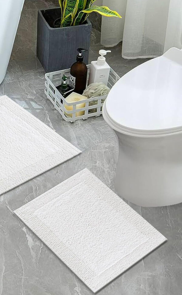 Bathroom Rugs Set of 2 Pieces,Bath Room Rugs,Cotton Bath Mat Reversible, Soft Hotel Bathroom Floor Rug - Plush, Absorbent Bathmat for Outside Bathtub/Shower, Machine Washable (17x24+21x34) Off White