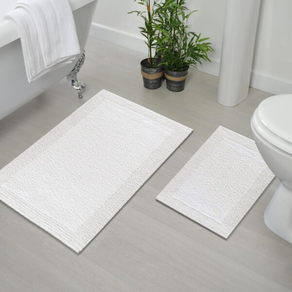 Bathroom Rugs Set of 2 Pieces,Bath Room Rugs,Cotton Bath Mat Reversible, Soft Hotel Bathroom Floor Rug - Plush, Absorbent Bathmat for Outside Bathtub/Shower, Machine Washable (17x24+21x34) Off White
