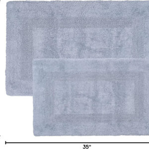 Cotton Bath Mat Set- 2 Piece 100 Percent Cotton Mats- Reversible, Soft, Absorbent and Machine Washable Bathroom Rugs By Lavish Home (Silver)