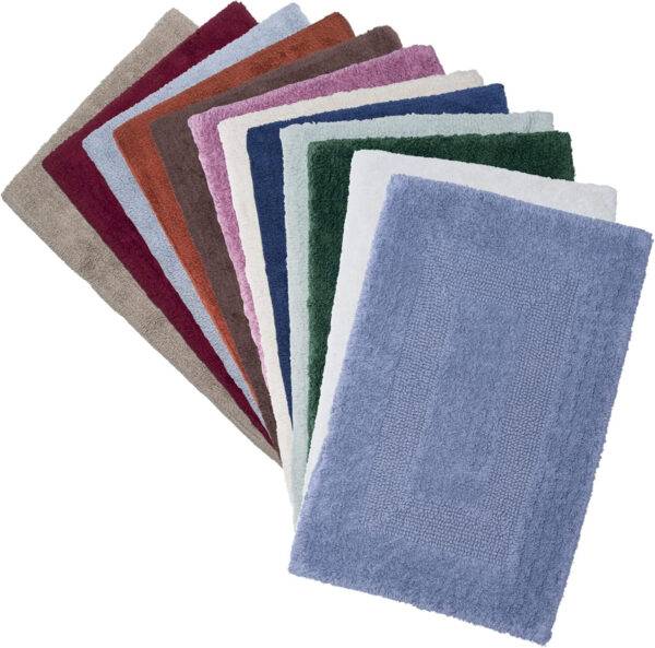 Cotton Bath Mat Set- 2 Piece 100 Percent Cotton Mats- Reversible, Soft, Absorbent and Machine Washable Bathroom Rugs By Lavish Home (Silver)