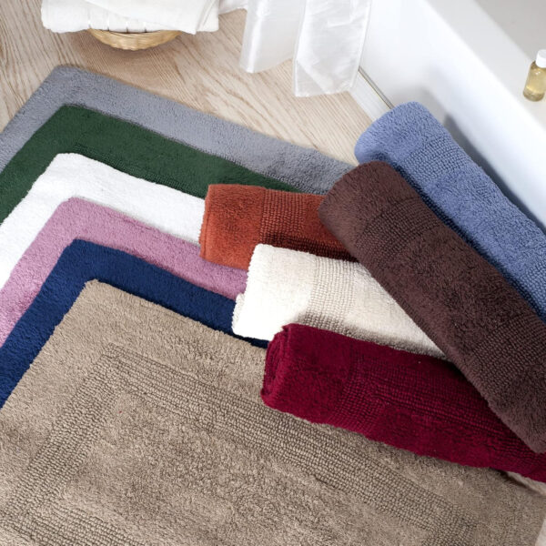 Cotton Bath Mat Set- 2 Piece 100 Percent Cotton Mats- Reversible, Soft, Absorbent and Machine Washable Bathroom Rugs By Lavish Home (Silver)