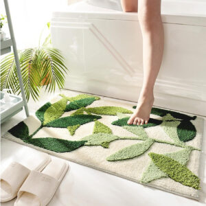 Bath Mat Leaves Green Area Rug Non-Slip Soft Absorbent Bathroom Rugs Machine Washable Bath Rug Floor Carpet Entryway Door Mat for Tub Shower Decor 19.5 X 31.5 Inches