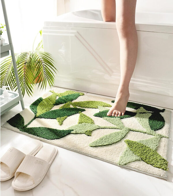 Bath Mat Leaves Green Area Rug Non-Slip Soft Absorbent Bathroom Rugs Machine Washable Bath Rug Floor Carpet Entryway Door Mat for Tub Shower Decor 19.5 X 31.5 Inches