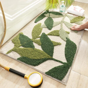 Bath Mat Leaves Green Area Rug Non-Slip Soft Absorbent Bathroom Rugs Machine Washable Bath Rug Floor Carpet Entryway Door Mat for Tub Shower Decor 19.5 X 31.5 Inches