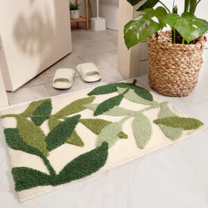 Bath Mat Leaves Green Area Rug Non-Slip Soft Absorbent Bathroom Rugs Machine Washable Bath Rug Floor Carpet Entryway Door Mat for Tub Shower Decor 19.5 X 31.5 Inches