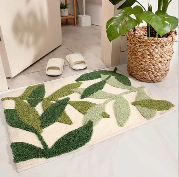 Bath Mat Leaves Green Area Rug Non-Slip Soft Absorbent Bathroom Rugs Machine Washable Bath Rug Floor Carpet Entryway Door Mat for Tub Shower Decor 19.5 X 31.5 Inches