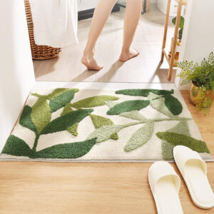 Bath Mat Leaves Green Area Rug Non-Slip Soft Absorbent Bathroom Rugs Machine Washable Bath Rug Floor Carpet Entryway Door Mat for Tub Shower Decor 19.5 X 31.5 Inches