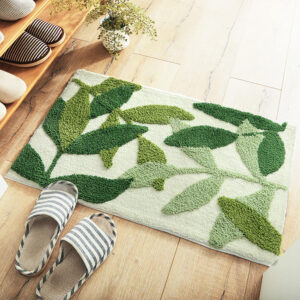Bath Mat Leaves Green Area Rug Non-Slip Soft Absorbent Bathroom Rugs Machine Washable Bath Rug Floor Carpet Entryway Door Mat for Tub Shower Decor 19.5 X 31.5 Inches