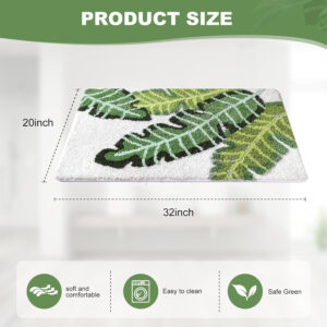 Bath Mat Leaves Green Area Rug Non-Slip Soft Absorbent Bathroom Rugs Machine Washable Bath Rug Floor Carpet Entryway Door Mat for Tub Shower Decor 19.5 X 31.5 Inches
