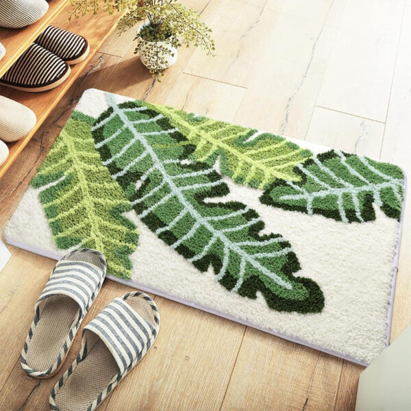 Bath Mat Leaves Green Area Rug Non-Slip Soft Absorbent Bathroom Rugs Machine Washable Bath Rug Floor Carpet Entryway Door Mat for Tub Shower Decor 19.5 X 31.5 Inches