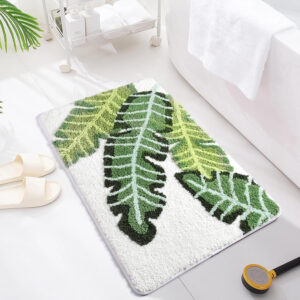 Bath Mat Leaves Green Area Rug Non-Slip Soft Absorbent Bathroom Rugs Machine Washable Bath Rug Floor Carpet Entryway Door Mat for Tub Shower Decor 19.5 X 31.5 Inches