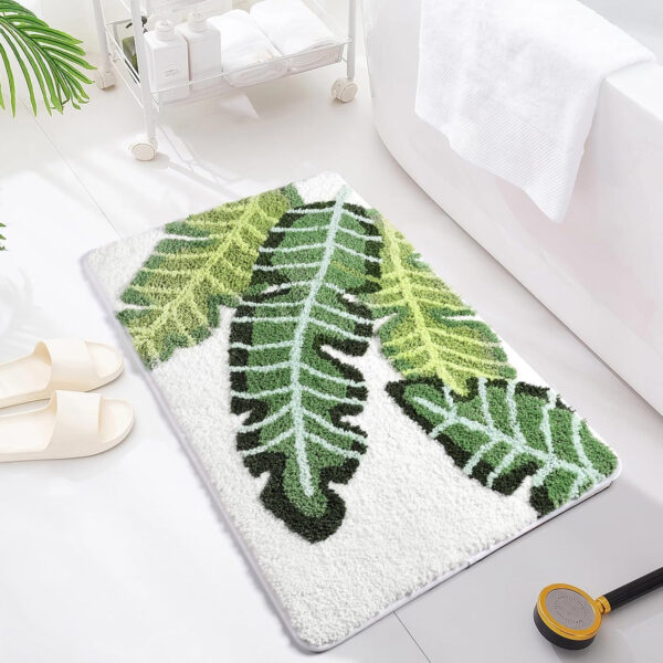 Bath Mat Leaves Green Area Rug Non-Slip Soft Absorbent Bathroom Rugs Machine Washable Bath Rug Floor Carpet Entryway Door Mat for Tub Shower Decor 19.5 X 31.5 Inches