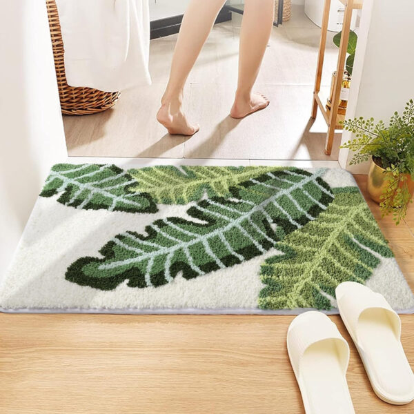 Bath Mat Leaves Green Area Rug Non-Slip Soft Absorbent Bathroom Rugs Machine Washable Bath Rug Floor Carpet Entryway Door Mat for Tub Shower Decor 19.5 X 31.5 Inches
