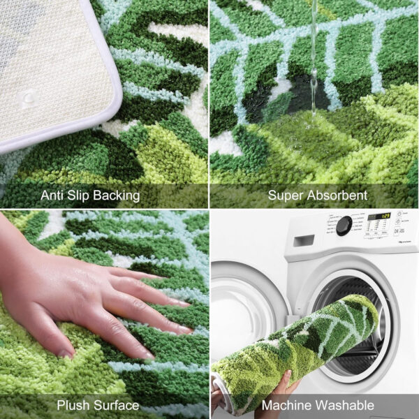 Bath Mat Leaves Green Area Rug Non-Slip Soft Absorbent Bathroom Rugs Machine Washable Bath Rug Floor Carpet Entryway Door Mat for Tub Shower Decor 19.5 X 31.5 Inches