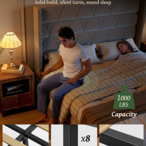 King Size Bed Frame with 56" Headboard - 1000LBS Capacity Support, Velvet Upholstered Wingback Platform Bed Frame, Noise Free, Sturdy Wooden Slat Support