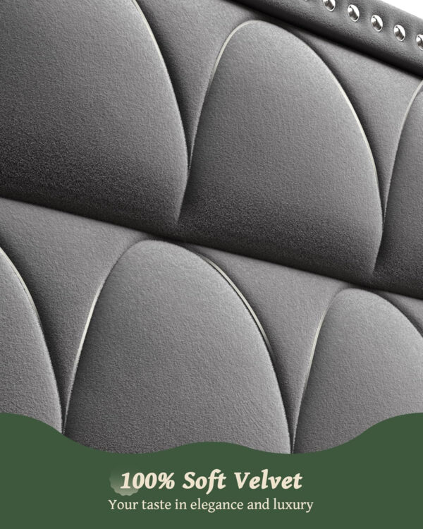 King Size Bed Frame with 56" Headboard - 1000LBS Capacity Support, Velvet Upholstered Wingback Platform Bed Frame, Noise Free, Sturdy Wooden Slat Support