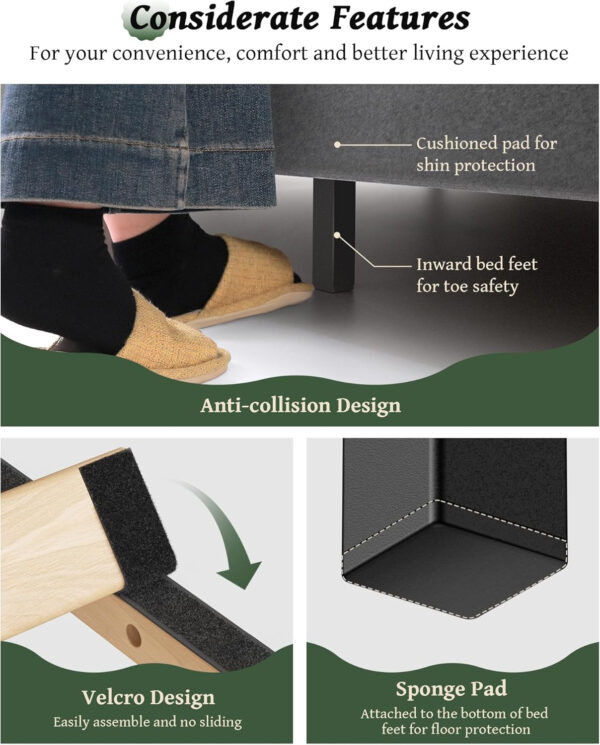 King Size Bed Frame with 56" Headboard - 1000LBS Capacity Support, Velvet Upholstered Wingback Platform Bed Frame, Noise Free, Sturdy Wooden Slat Support