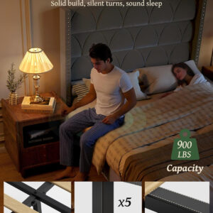 King Size Bed Frame with 56" Headboard - 1000LBS Capacity Support, Velvet Upholstered Wingback Platform Bed Frame, Noise Free, Sturdy Wooden Slat Support