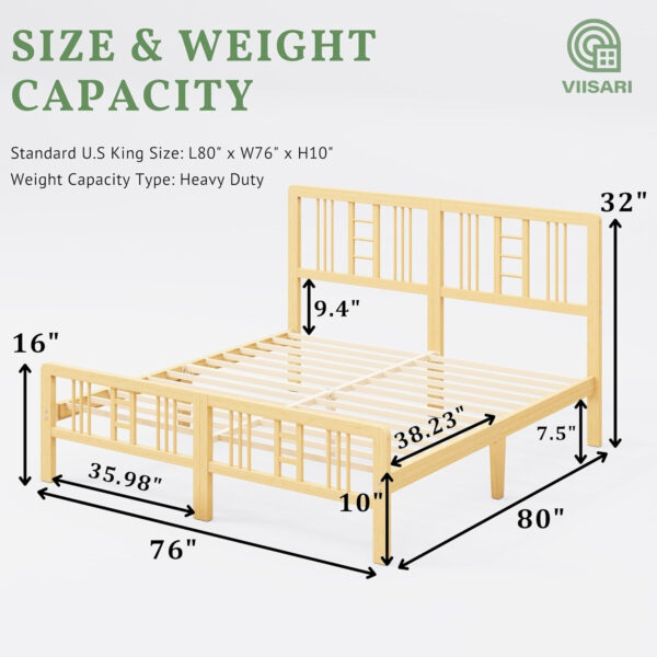 6888f8793ca7bc1c6ad22b94b917950e8541eb864e98d852267e7.jpg Bamboo Wood King Size Bed Frame with Headboard and Footboard, 10 Inch Platform King Bed Frame with Steel Slats, Solid Foundation, Easy Assembly, Ample Under-Bed Storage, Noise-Free