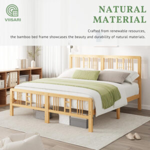 6888f87b1cf619d1be1b799db1fe7133d5ab3636155923f58b81e.jpg Bamboo Wood King Size Bed Frame with Headboard and Footboard, 10 Inch Platform King Bed Frame with Steel Slats, Solid Foundation, Easy Assembly, Ample Under-Bed Storage, Noise-Free
