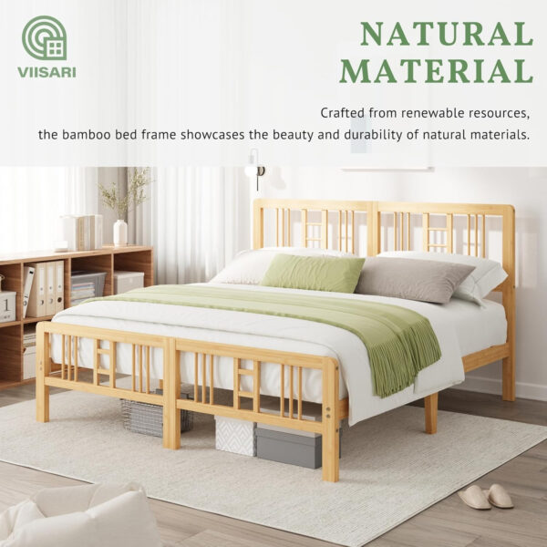 6888f87b1cf619d1be1b799db1fe7133d5ab3636155923f58b81e.jpg Bamboo Wood King Size Bed Frame with Headboard and Footboard, 10 Inch Platform King Bed Frame with Steel Slats, Solid Foundation, Easy Assembly, Ample Under-Bed Storage, Noise-Free