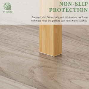 6888f87ee013a976e0812ab91201b042377856201ae9f1475aff3.jpg Bamboo Wood King Size Bed Frame with Headboard and Footboard, 10 Inch Platform King Bed Frame with Steel Slats, Solid Foundation, Easy Assembly, Ample Under-Bed Storage, Noise-Free