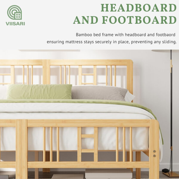 6888f8829a36f4911729d8d4fcadd964d6fe2ebf945ec03d406e0.jpg Bamboo Wood King Size Bed Frame with Headboard and Footboard, 10 Inch Platform King Bed Frame with Steel Slats, Solid Foundation, Easy Assembly, Ample Under-Bed Storage, Noise-Free
