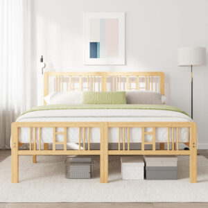 6888f884620fda0cab25827ac31581c87eaedb0c12327a43d7987.jpg Bamboo Wood King Size Bed Frame with Headboard and Footboard, 10 Inch Platform King Bed Frame with Steel Slats, Solid Foundation, Easy Assembly, Ample Under-Bed Storage, Noise-Free