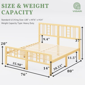 6888f88652f0a6edc06bc2f967d0ef5b44b97d09fe977120f9ac6.jpg Bamboo Wood King Size Bed Frame with Headboard and Footboard, 10 Inch Platform King Bed Frame with Steel Slats, Solid Foundation, Easy Assembly, Ample Under-Bed Storage, Noise-Free