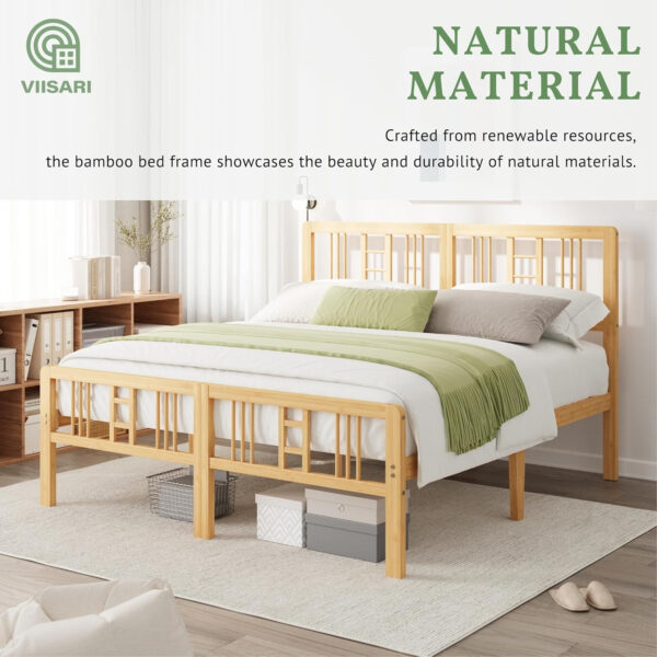 6888f8881eb66008a3f765fc31969623ec66db7ef92fbf4ff03e9.jpg Bamboo Wood King Size Bed Frame with Headboard and Footboard, 10 Inch Platform King Bed Frame with Steel Slats, Solid Foundation, Easy Assembly, Ample Under-Bed Storage, Noise-Free