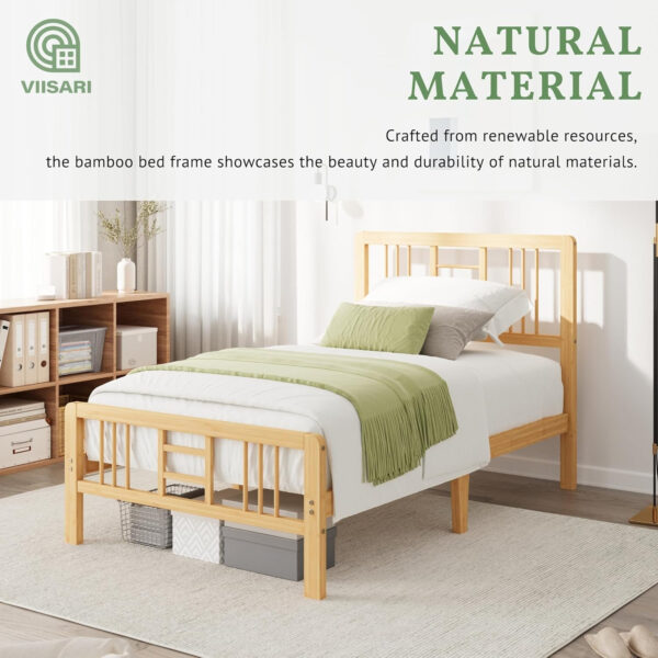 6888f8901e5f8845ccf0d1ddc4c1e089788966de58f4384174c0c.jpg Bamboo Wood King Size Bed Frame with Headboard and Footboard, 10 Inch Platform King Bed Frame with Steel Slats, Solid Foundation, Easy Assembly, Ample Under-Bed Storage, Noise-Free