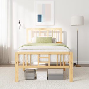 6888f89441edbd83fadd1aa72824d7de9f40c77d3976a9a159cb2.jpg Bamboo Wood King Size Bed Frame with Headboard and Footboard, 10 Inch Platform King Bed Frame with Steel Slats, Solid Foundation, Easy Assembly, Ample Under-Bed Storage, Noise-Free