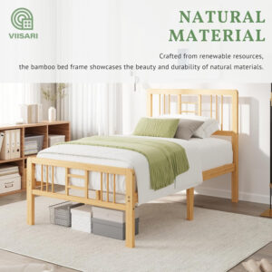 6888f897dd10a41c0525651bf452c498f68404bba4364c13d606e.jpg Bamboo Wood King Size Bed Frame with Headboard and Footboard, 10 Inch Platform King Bed Frame with Steel Slats, Solid Foundation, Easy Assembly, Ample Under-Bed Storage, Noise-Free