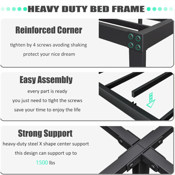 ZIYOO King Size Metal Bed Frame with Solid Wooden Headboard, Country Style Bed Platform, 14 Inch High Heavy Duty Steel Slats Support, No Box Spring Needed, Easy Assembly
