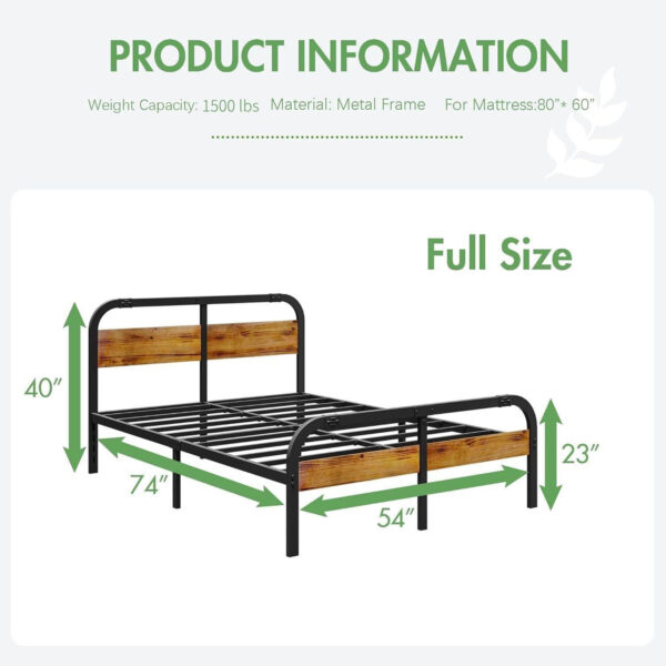 ZIYOO King Size Metal Bed Frame with Solid Wooden Headboard, Country Style Bed Platform, 14 Inch High Heavy Duty Steel Slats Support, No Box Spring Needed, Easy Assembly