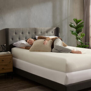 Hearth & Harbor King Bed Frame and Headboard Wingback – Linen Button-Tufted Upholstered King Size Bed Frame, Platform Bed Frame King, Modern Bedframe, Box Spring Required, Grey