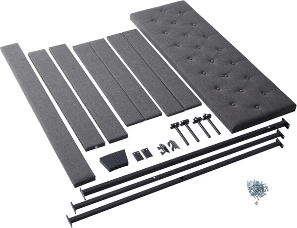 Hearth & Harbor King Bed Frame and Headboard Wingback – Linen Button-Tufted Upholstered King Size Bed Frame, Platform Bed Frame King, Modern Bedframe, Box Spring Required, Grey