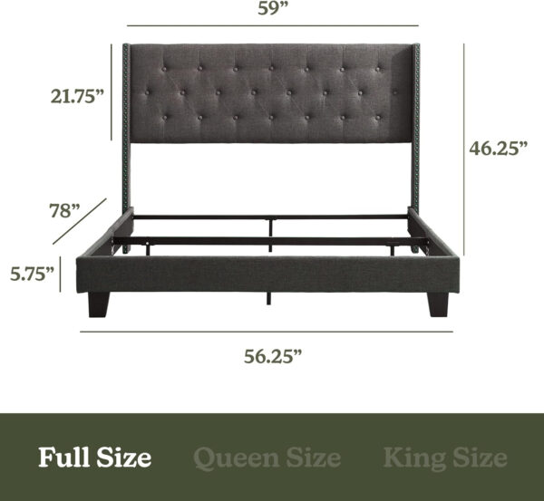 Hearth & Harbor King Bed Frame and Headboard Wingback – Linen Button-Tufted Upholstered King Size Bed Frame, Platform Bed Frame King, Modern Bedframe, Box Spring Required, Grey
