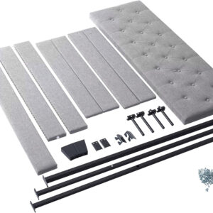 Hearth & Harbor King Bed Frame and Headboard Wingback – Linen Button-Tufted Upholstered King Size Bed Frame, Platform Bed Frame King, Modern Bedframe, Box Spring Required, Grey