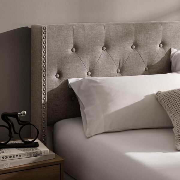 Hearth & Harbor King Bed Frame and Headboard Wingback – Linen Button-Tufted Upholstered King Size Bed Frame, Platform Bed Frame King, Modern Bedframe, Box Spring Required, Grey